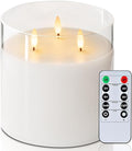 Homemory 6X6'' Extra Large Flameless Candle with 3 Wicks, Glass LED Pillar Candle, Real Wax Battery Operated Candle with Remote Control and Timer, Pure White-Ruum Studio Home