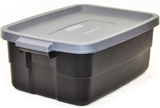 Rubbermaid Roughneck Tote 10 Gal, 6 Pack, Made in USA, Black & Gray, Rugged Plastic Stackable Storage Bins with Lids and Handles-Ruum Studio Home