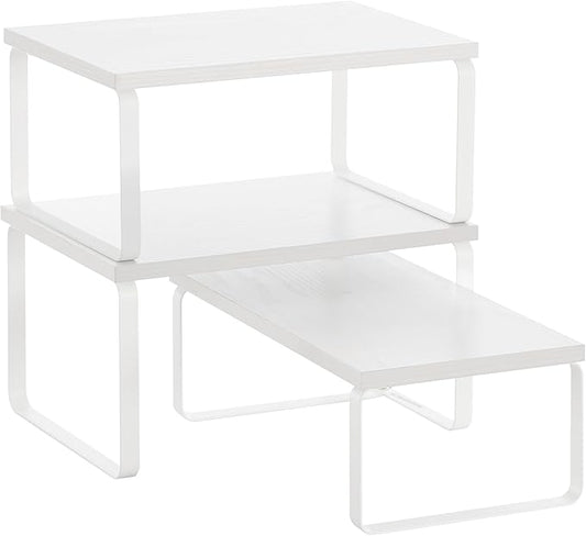 SONGMICS Cabinet Organizer Shelf, Set of 3 Kitchen Counter Shelves, Kitchen Storage, Spice Rack, Stackable, Expandable, Snow White and Matte White UKCS220W01-Ruum Studio Home