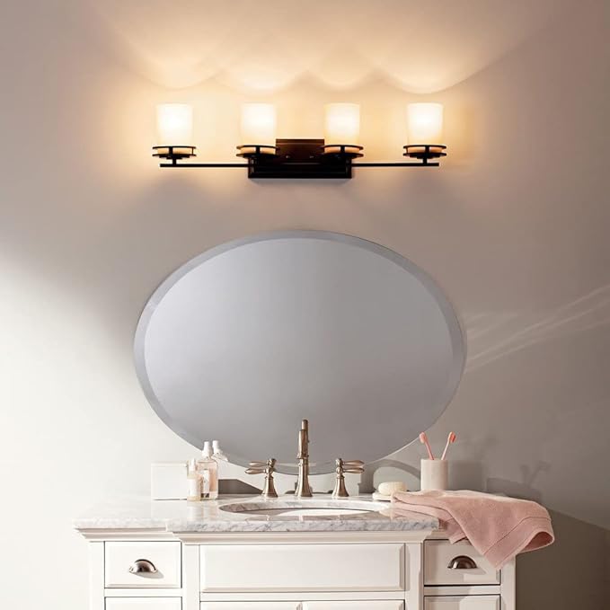 Kichler Hendrik 33.75" 4 Light Vanity Light with Satin Etched Cased Opal Chrome-Ruum Studio Home