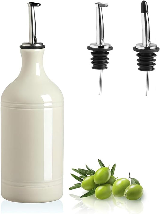 Sweejar Ceramic Olive Oil Dispenser Bottle, Opaque Oil Cruet Protects Oil to Reduce Oxidation, Suitable for Storage Oil, Vinegar, Coffee Syrups & Other Liquids, Pack of 1, 15.5 Fl Oz (Beige)-Ruum Studio Home