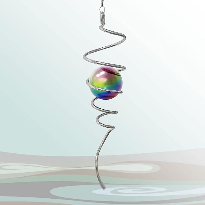 Multi Color Wind Spinner Tail Gazing Ball Spiral Decorative Wind Sculptures - 13in Height-Ruum Studio Home