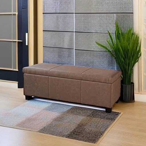 BELLEZE 47 Inch Storage Ottoman, Faux Leather Storage Bench Bedroom Bench with Safety Close Hinge, Ottoman with Storage for Living Room, Entryway, Hallway, Foot Rest, Support 300lbs - Rustic Brown-Ruum Studio Home