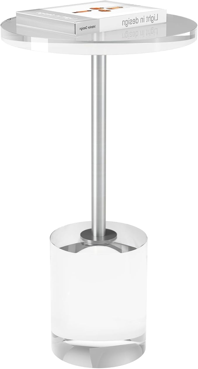 Acrylic End Table, Modern Minimalist Acrylic Side Tables, Clear Side Table for Living Room, Bedroom, Office, Drink Table (12" D x 12" W x 21" H, Silver)-Ruum Studio Home