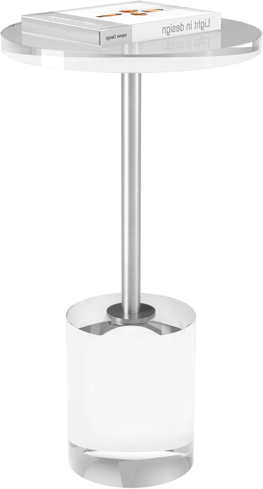 Acrylic End Table, Modern Minimalist Acrylic Side Tables, Clear Side Table for Living Room, Bedroom, Office, Drink Table (12" D x 12" W x 21" H, Silver)-Ruum Studio Home