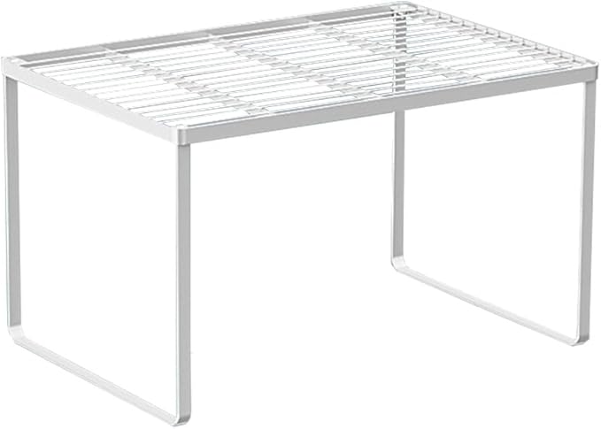 Kitchen Cabinet Storage Shelf Stackable Wire Spice Rack Organizer Heavy Duty Space Saver for Bathroom Bedroom Closet Laundry Room Office Countertop - White, Pack 1-Ruum Studio Home