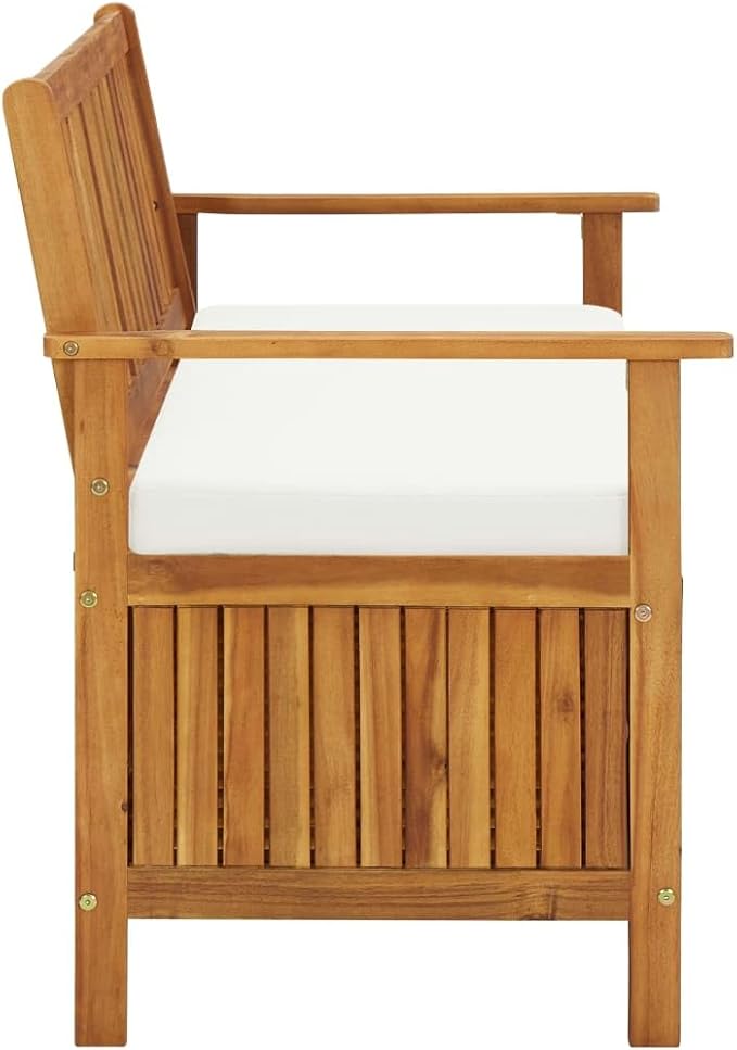 vidaXL Solid Acacia Wood Outdoor Storage Bench with Backrest, Armrests, and Cushion - 47.2"x24.8"x33.1" Rustic Patio Furniture with Large Storage Compartment-Ruum Studio Home
