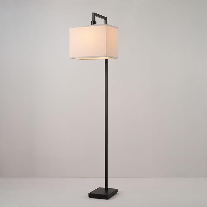 Globe Electric 61000052 60" Floor Lamp, Matte Black, Square White Fabric Shade, On/Off Rotary Switch on Socket, Square Rod, Reading Lamp, Home Office Accessories, Home Décor, Home Improvement-Ruum Studio Home