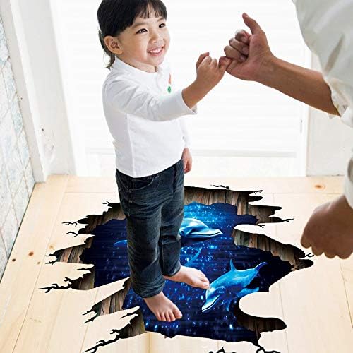 Quanhaigou 3D Wall Decals Stickers Wall Murals Wallpaper Decor for Home Floor Living Room (Blue Dolphin)-Ruum Studio Home