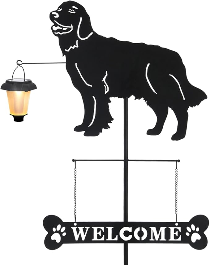 BAYN Solar Golden Retriever Garden Stakes Decorative with a Lantern Dog Silhouette Welcome Sign Outdoor Garden Decor for Yard, Lawn, Patio, Pathway-Ruum Studio Home