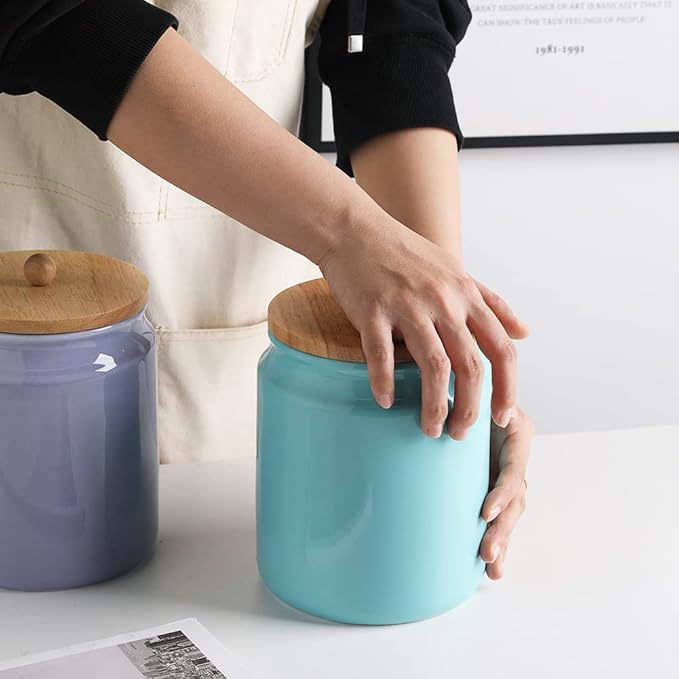 Sweejar Ceramic Kitchen Canisters, 58 FLOZ Porcelain Food Storage Jar with Airtight Seal Wooden Lid, Home Container Serving for Coffee Beans, Tea-leave, Sugar, Salt, Tool Bucket (Turquoise)-Ruum Studio Home