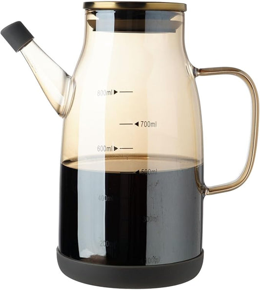 Large Glass Oil Dispenser Bottle for Kitchen Cooking Recipiente Para Aceite De Cocina Olive Oil Vinegar Dispenser Cruet Stainless Steel Lid No Drip Liquid Container (Champagne, 27oz / 800ml)-Ruum Studio Home