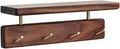 Shelf with Hooks, Solid Wood Bedroom Shelves for Wall, Wooden Coat Rack Wall Mount for Bathroom, Kitchen, Door Entryway (Walnut, 30cm/11.81inch)-Ruum Studio Home