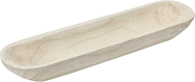 Creative Co-Op Decorative Paulownia Wood Tray, White-Ruum Studio Home