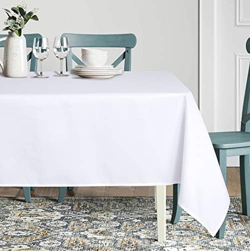 sancua Rectangle Tablecloth - 90 x 132 Inch - Water Resistant Spill Proof Washable Polyester Table Cloth, Decorative Fabric Table Cover for Dining Tables, Buffet Parties and Camping, White-Ruum Studio Home