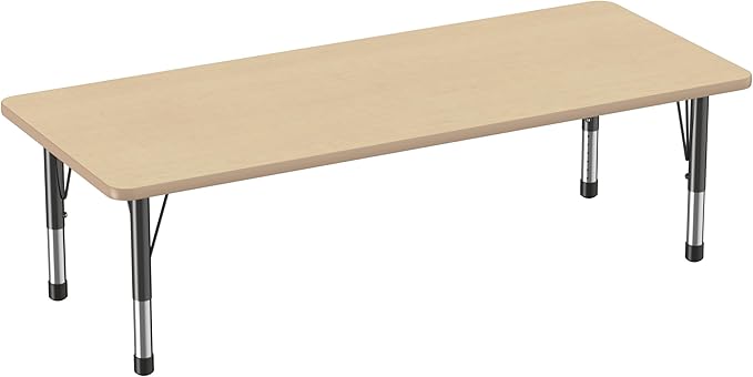 Factory Direct Partners FDP Rectangle Activity School and Classroom Kids Table (30 x 72 inch), Chunky Toddler Leg, Adjustable Height 15-24 inches - Maple Top and Maple Edge-Ruum Studio Home