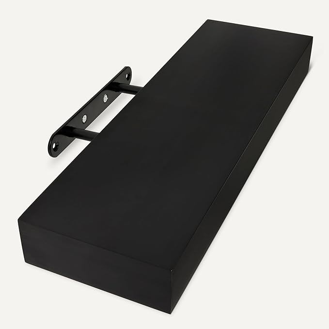 Amazon Basics Wood Floating Wall Shelves, Pack of 3, Black, 15.8" x 5" x 1.8"-Ruum Studio Home