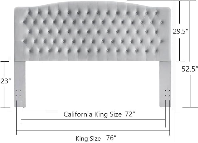 24KF Upholstered Tufted Button Velvet Headboard,Comfortable Fashional Headboard King/CA King Size,Gray-Ruum Studio Home