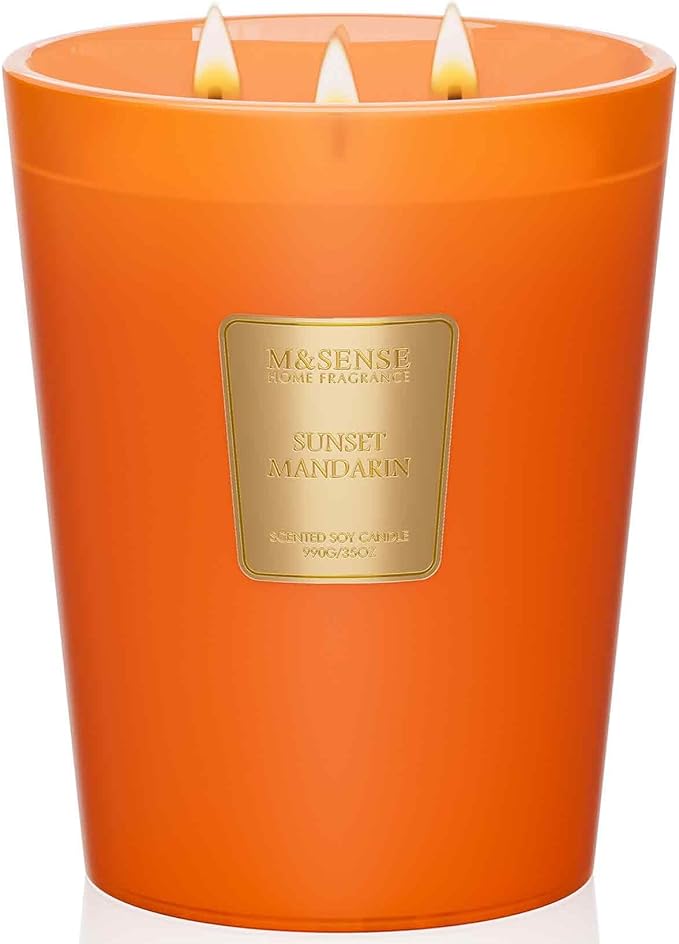 M&SENSE Sunset Mandarin Scented 35oz 150H Burn Time, 3-Wick Natural Aromatherapy Candle Highly Scented Long Lasting, Home Fragrance Housewarming Gifts New Home Gift Ideas-Ruum Studio Home