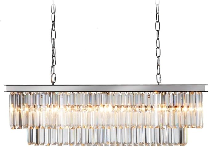 L39.4 Chrome Rectangle Modern Crystal Chandeliers Lighting Rectangular Pendant Ceiling Lights Fixture Lamp for Dining Living Room-Ruum Studio Home