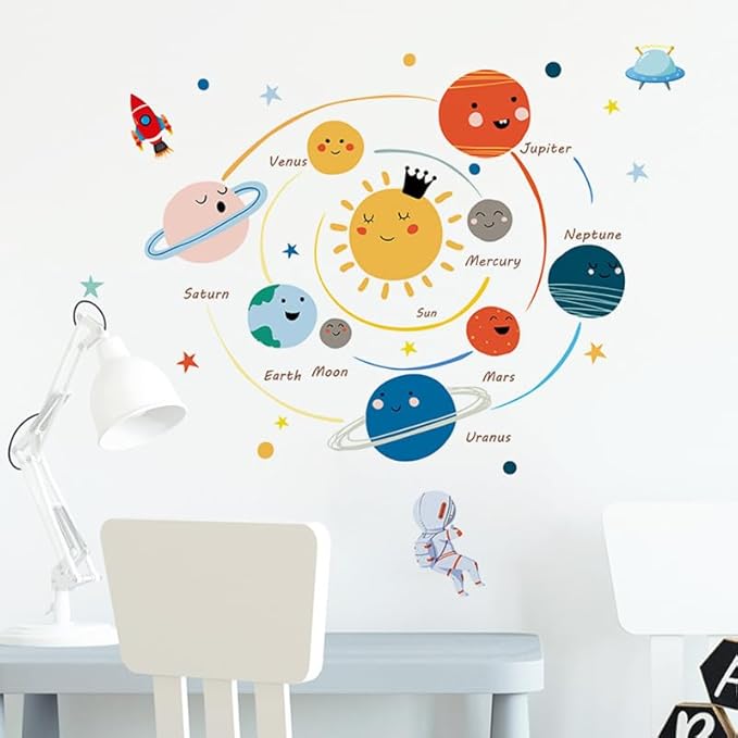 Quanhaigou 3D Solar Space Wall Decals Stickers Wall Murals Wallpaper Decor for Home Floor Living Room (Solar System)-Ruum Studio Home