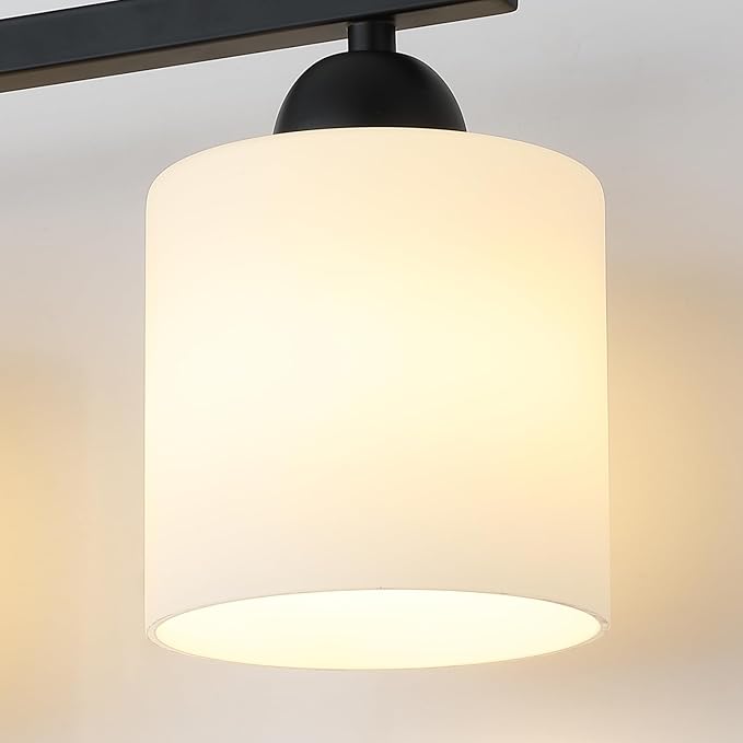 Milk Glass Vanity Lights for Bathroom, 3 Light Matte Black Bathroom Light Fixtures Over Mirror, Ceramic E26 Sockets Wall Mounted-Ruum Studio Home