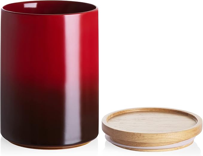 Sweejar Ceramic Food Storage Jar, Stackable Kitchen Canisters, Containers with Airtight Seal Wooden Lid for Serving Coffee Bean, Flour, Tea, Cookies, Spice and More - 58 Fl Oz (Gradient Red)-Ruum Studio Home