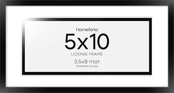 Homeforia 5x10 Business License Frame Black, High End Metal 5 x 10 Document Certificate Frame with Mat 4x9, 5 by 10 Professional License Frames for Wall or Tabletop, Tempered Glass, Wall Kit, Set of 1-Ruum Studio Home