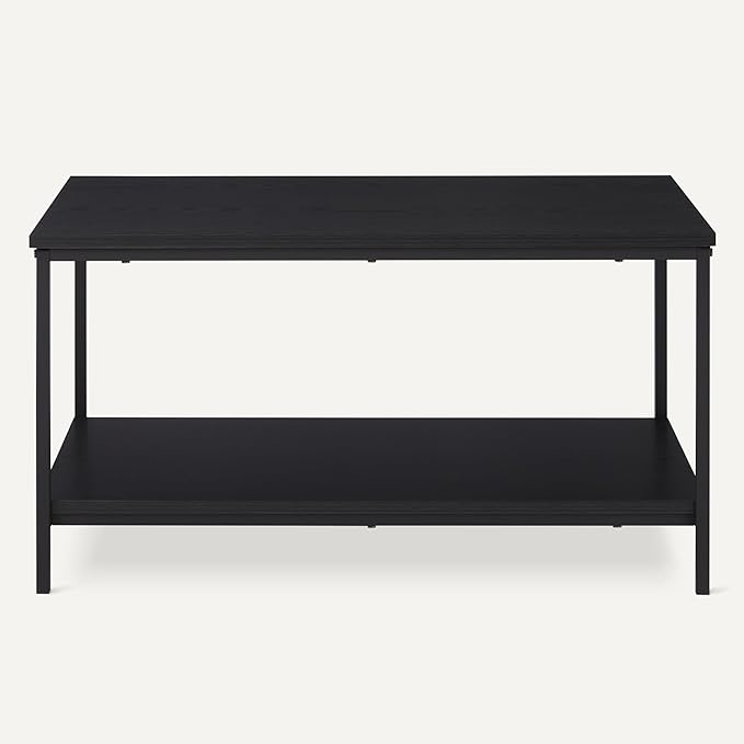 Amazon Basics Rectangular Coffee Table with Bottom Shelf, Living Room Centre Table, Wooden Black, 19.9" D x 31.5" W x 16.5" H-Ruum Studio Home