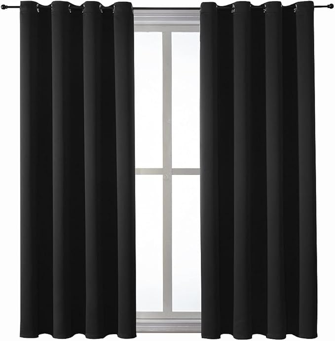 ChrisDowa Grommet Blackout Curtains for Bedroom and Living Room - 2 Panels Set Thermal Insulated Room Darkening Curtains (Black, 52 x 45 Inch)-Ruum Studio Home