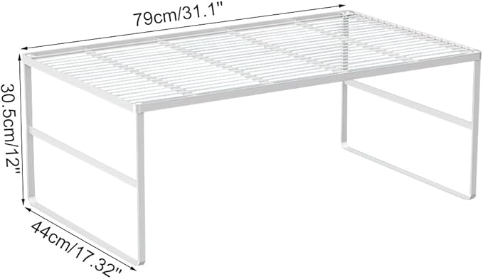 Kitchen Cabinet Storage Shelf Stackable Wire Spice Rack Organizer Heavy Duty Space Saver for Bathroom Bedroom Closet Laundry Room Office Countertop - White, Pack 1-Ruum Studio Home