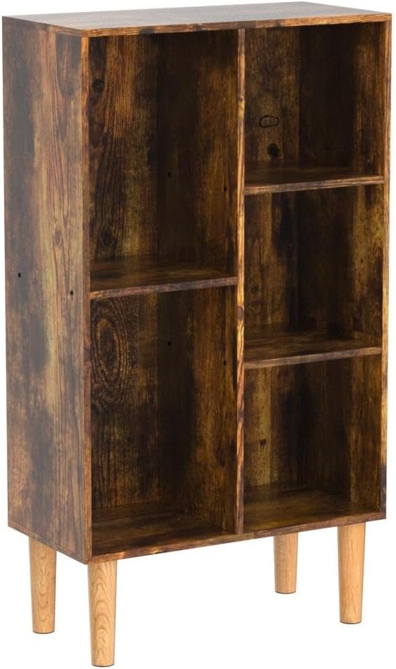 LEYAOYAO 5 Cube Small Bookshelf,3 Tier Mid-Century Bookcase with Legs,Wood Bookshelves Storage Organizer Shelf,Narrow Book Shelves,Brown Bookcases-Ruum Studio Home