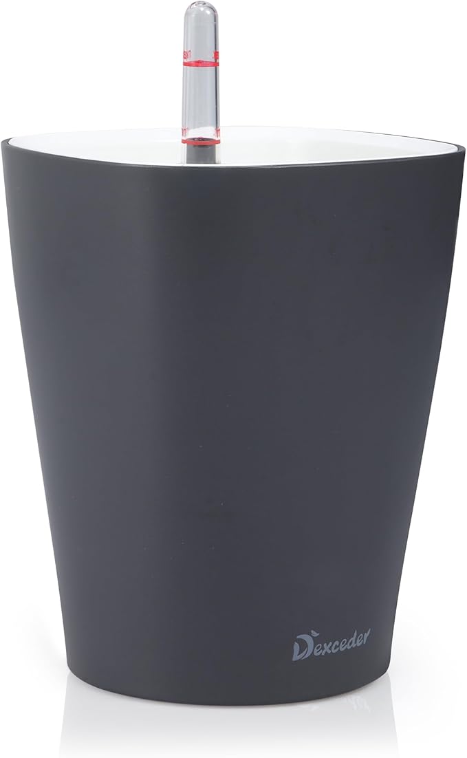 Dexceder 6x7 Self Watering Planter Indoor Outdoor, Matte Table Flower Plant Pot with Water Level Indicator (Slate Gray)-Ruum Studio Home