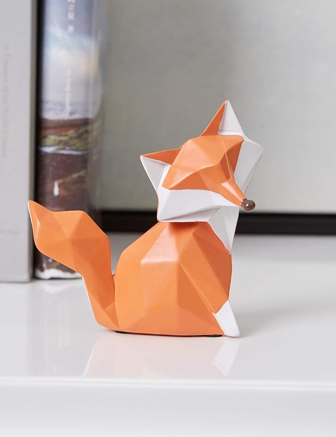 HAUCOZE Fox Figurine Gifts Geometric Sculpture Decor Animal Gifts Statue Polyresin Arts 4.0 inch-Ruum Studio Home