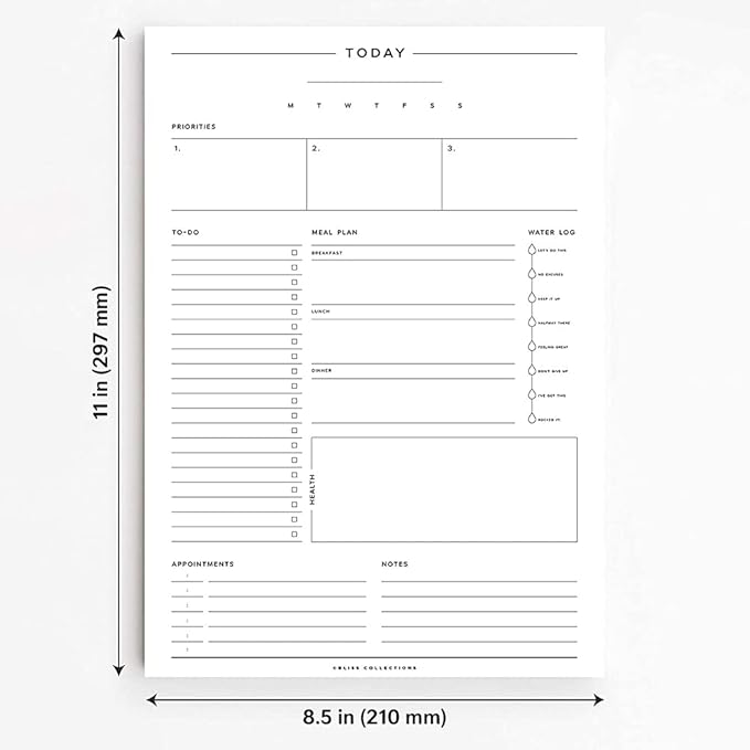 Bliss Collections Daily Planning Pad, To Do List Notebook - Undated Tear-Off Sheets Notepad - Work Calendar, Organizer, Scheduler for Goals, Tasks - Minimalist, 8.5" x 11", 50 Sheets-Ruum Studio Home