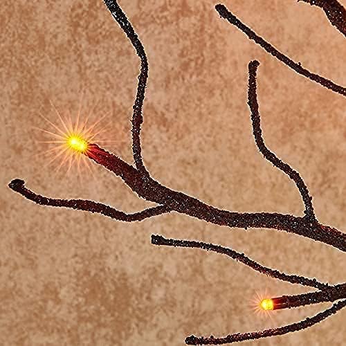 LITBLOOM Lighted Spooky Halloween Tree with Timer Battery Operated or USB Plug in, Pre-lit Black Glittered Tabletop Tree with Orange Lights 24L 18IN for Halloween Home Party Decoration Indoor-Ruum Studio Home