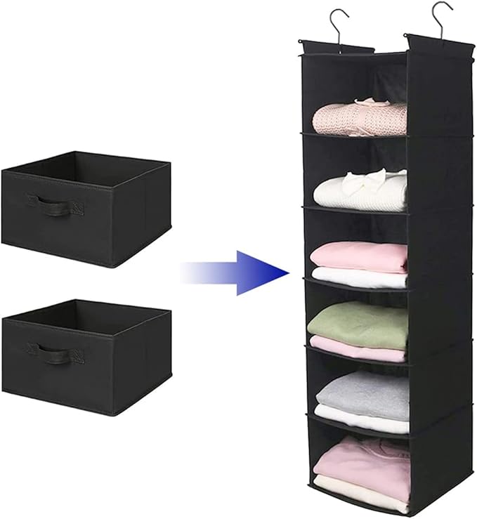 MAX Houser Hanging Shelf Closet Storage Organizer Removable Drawers ，Hanging Storage Organizer Hanging Sweater 2 Sock Underwear Drawers for Closet, Bedroom, Black-Ruum Studio Home