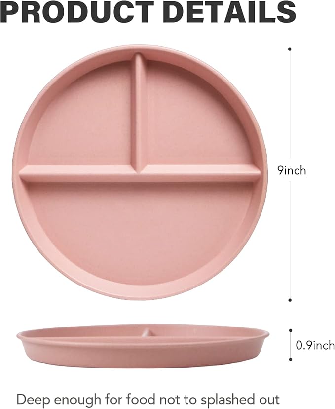 greenandlife 9 Inch (4PCS) Unbreakable Divided Plates for Kids Adults, Dishwasher & Microwave Safe Compartment Plate, Lightweight Reusable Plastic Portion Control Plates, BPA Free and Healthy-Ruum Studio Home