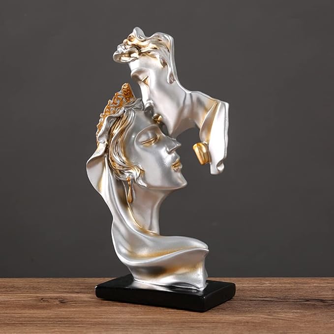 Couples Kiss Sculpture,Abstract Art Couple Sculpture Home Furnishing Resin Statue Decoration Romantic Statue Used for Home Decoration, Wedding, Gift. (Grey)-Ruum Studio Home