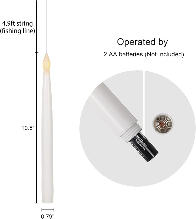 GenSwin 10.8" Floating Candles with Magic Wand Remote Timer, Flameless Taper Candles Flickering Battery Operated, LED Electric Hanging Window Candle Christmas Halloween Decorations(12 Pack, White)-Ruum Studio Home