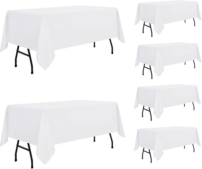 sancua 6 Pack White Tablecloth 60 x 84 Inch, Rectangle Table Cloth for 4ft Tables - Stain and Wrinkle Resistant Washable Polyester Table Cover for Dining Wedding Banquet Party Buffet Restaurant-Ruum Studio Home