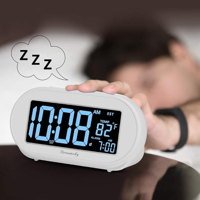 DreamSky Alarm Clocks for Bedrooms, Auto Set Digital Desk Clock for Bedside Nightstand, Electric Clock with Dimmable Brightness Dimmer, Auto DST, USB Port, Date, Temperature, Snooze-Ruum Studio Home