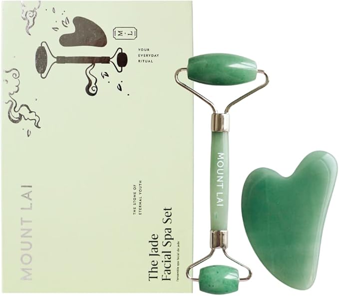 Mount Lai Jade Gua Sha Facial Tools, Jade Roller and Gua Sha Facial Tools Set, Guasha Tool for Face to Relieve Muscle Tension and Reduce Puffiness, Anti Aging Skin Care Sets for Women-Ruum Studio Home