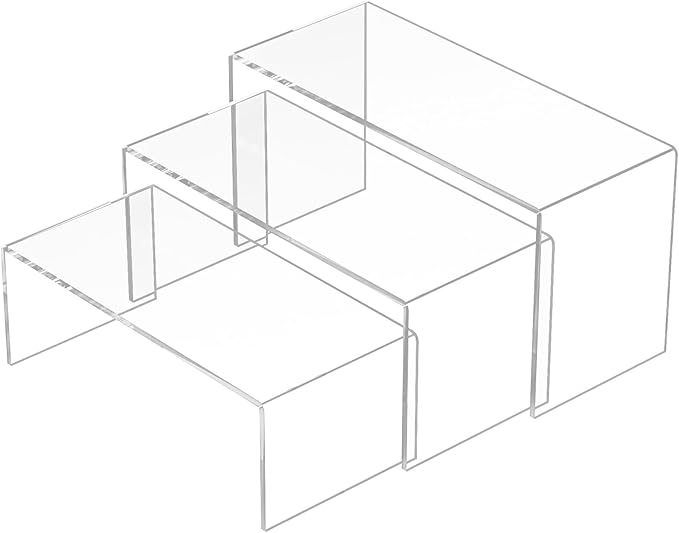 8.5x9x9.5 Inch Acrylic Risers Display Stands 3pcs, Rectangular Display Risers 3 Steps, Clear Acrylic Stand for Brand Store, Retails-Ruum Studio Home