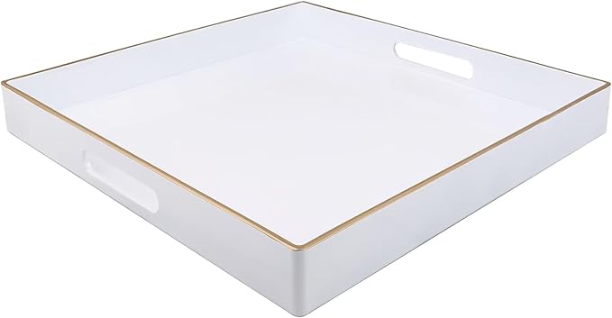 Spsyrine Decorative Tray, 13" Plastic Square Coffee Table Tray with Handles for Living Room, Ottoman, Bathroom Decor-Ruum Studio Home