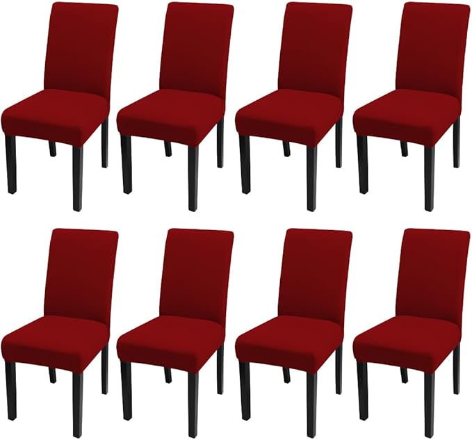 JQinHome 8 Pcs Dining Chair Slipcover,High Stretch Removable Washable Chair Seat Protector Cover for Home Party Hotel Wedding Ceremony (Red)-Ruum Studio Home
