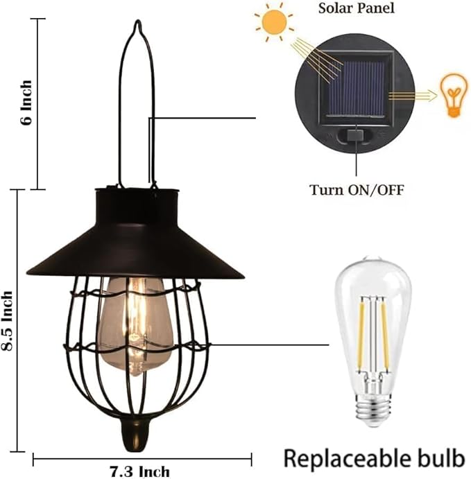 YAKii 6 Pack Solar Lantern Hanging Waterproof Outdoor Metal Solar Lamp with Warm White Light Decorate for Yard Garden Pathway Patio Porch (Black)-Ruum Studio Home