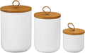 Ceramic Storage Jars, Modern Elegant Polished Airtight Gorgeous Storage Canisters with Wooden Lid Small Food Stroage Jar for Kitchen Spice Tea Vanilla Sugar Coffee Beans (3Pcs Suit White)-Ruum Studio Home