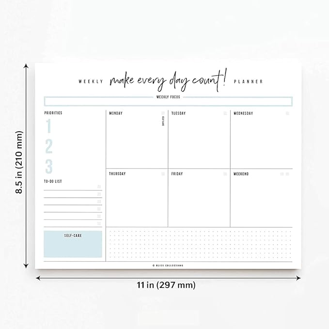 Bliss Collections Weekly Planning Pad, To Do List Notebook - Undated Tear-Off Sheets Notepad - Work Calendar, Organizer, Scheduler for Goals, Tasks - Make Every Day Count, 8.5" x 11", 50 Sheets-Ruum Studio Home