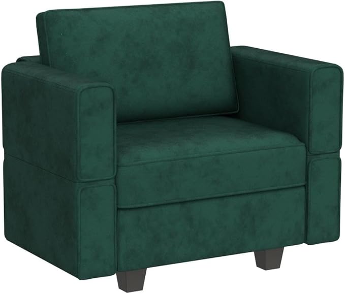 Belffin Velvet Modular Sectional Arm Chair Accent Chair with Storage Seat Single Club Chair for Apartment Green-Ruum Studio Home